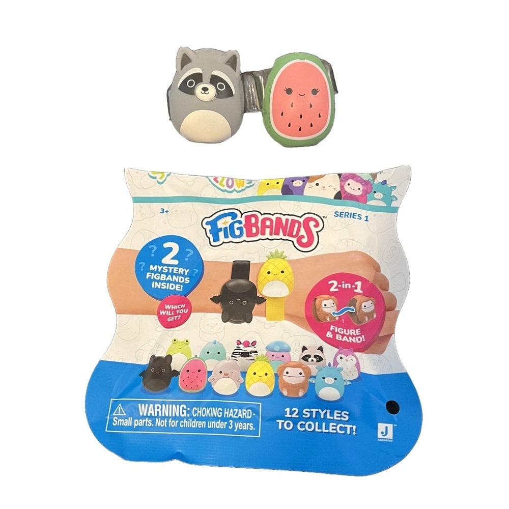 Squishmallows Fig Bands 2-in-1 Mystery Toy Pack - Raccoon and Watermelon